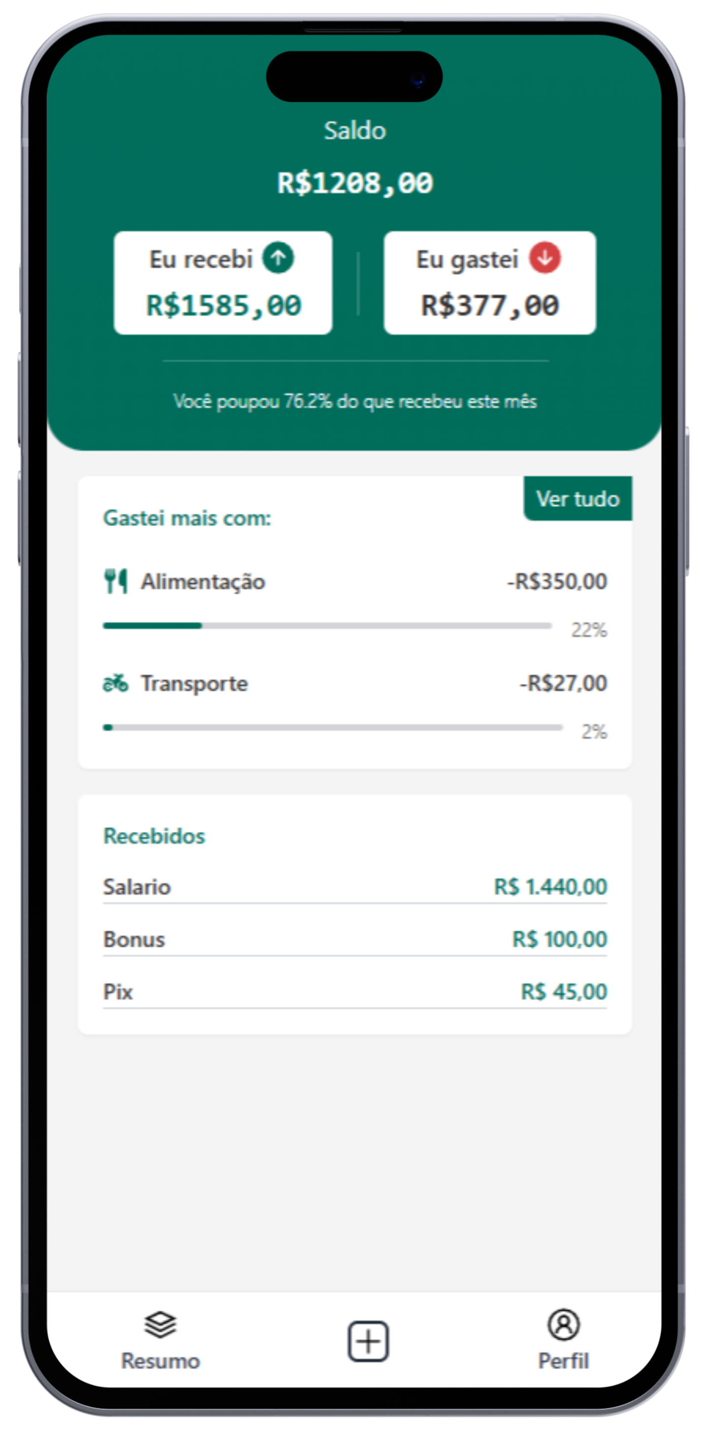 Imagem de exemplo de uso da tela de resumo